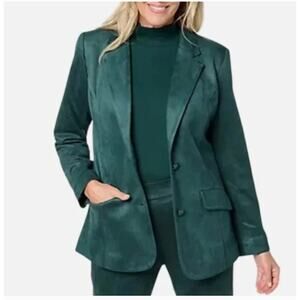 New - Isaac Mizrahi Emerald Green Faux Suede Blazer - Size LP